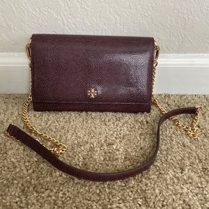 Tory Burch chain wallet in plum leather